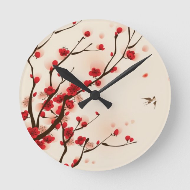 Reloj Redondo Mediano Pintura de estilo oriental, flor de ciruela en la  (Anverso)
