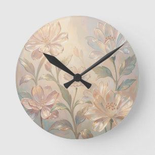 Reloj Redondo Mediano Pintura de Floración Floral Suave al Pastel