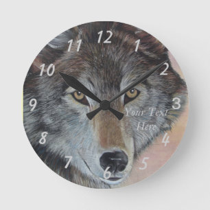 Reloj Redondo Mediano pintura de la fauna del realista del lobo gris