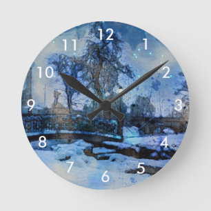Reloj Redondo Mediano Pintura de la noche de invierno en el parque de la