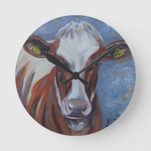 Reloj Redondo Mediano Pintura de la vaca, decoración de la vaca, arte de