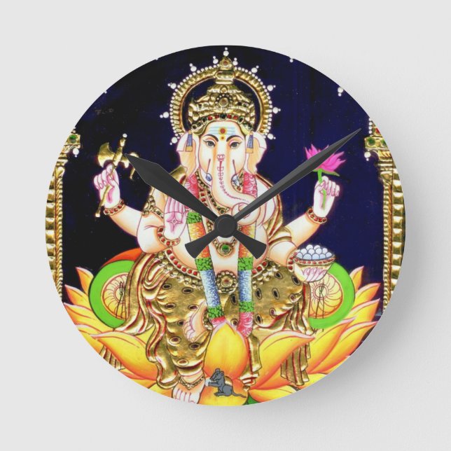 RELOJ REDONDO MEDIANO PINTURA DE LOTUS GANESHA TANJORE (Anverso)
