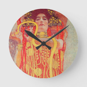 Reloj Redondo Mediano Pintura de mujer roja con serpiente de oro de Gust