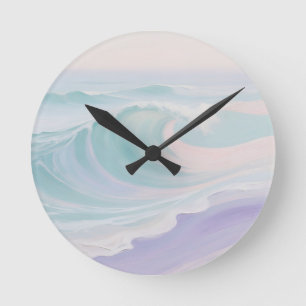 Reloj Redondo Mediano Pintura de Ola Oceánica en Pastel