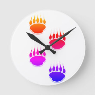 Reloj Redondo Mediano Pintura De Oso Colorida Impresiones De Tejido Cerá