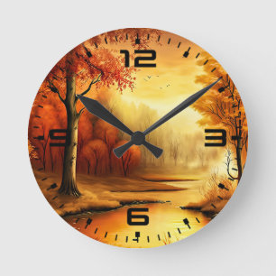 Reloj Redondo Mediano Pintura de paisaje otoñal-87546
