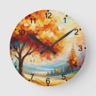 Reloj Redondo Mediano Pintura de paisajes con colores brillantes