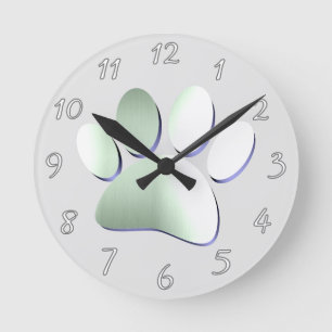 Reloj Redondo Mediano Pintura de pata de perro Metalizado cepillado