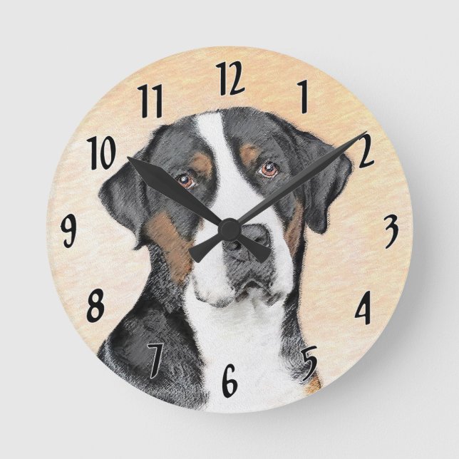 Reloj Redondo Mediano Pintura de perro de la montaña suiza - Arte origin (Anverso)