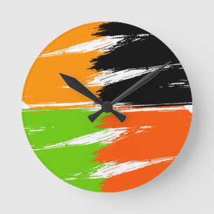 Reloj Redondo Mediano Pintura de pincel blanco verde naranja