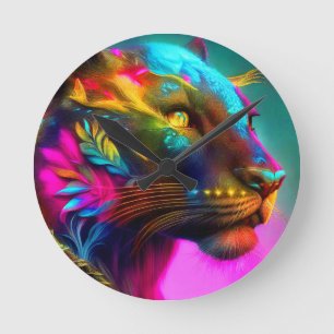 Reloj Redondo Mediano Pintura de retrato de tigres