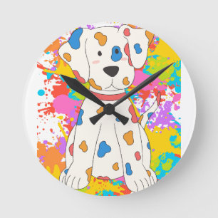 Reloj Redondo Mediano pintura de salpicadura de perro
