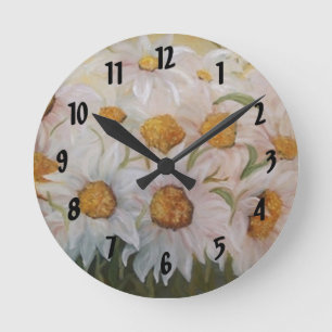Reloj Redondo Mediano Pintura del jardín de margaritas blancas