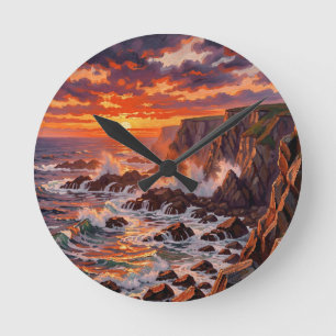 Reloj Redondo Mediano Pintura dramática de acantilados al atardecer en l