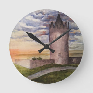 Reloj Redondo Mediano Pintura en Acuarela de Castillo Irlandés Sin Númer