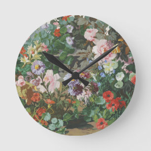 Reloj Redondo Mediano Pintura floral de flores coloridas vintage bonitas
