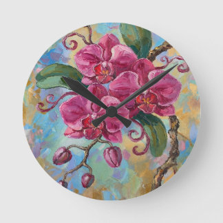 Reloj Redondo Mediano Pintura floral de orquídea rosa