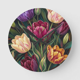 Reloj Redondo Mediano Pintura Floral de Tulipanes Coloridos