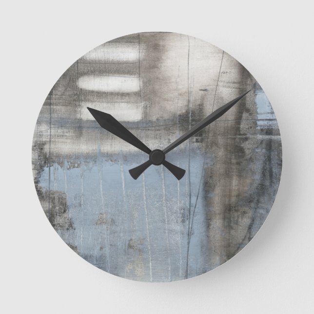 Reloj Redondo Mediano Pintura gris y azul abstracta (Anverso)