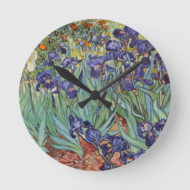 Reloj Redondo Mediano Pintura impresionista de Van Gogh Irises (Anverso)