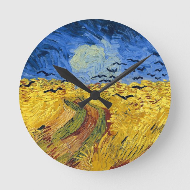 Reloj Redondo Mediano Pintura impresionista de Van Gogh Wheat Fields (Anverso)