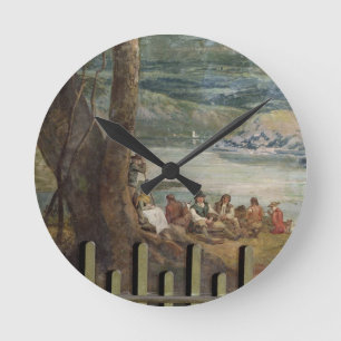 Reloj Redondo Mediano Pintura mural de Drakelowe Pasillo, nr. Burton