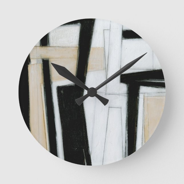 Reloj Redondo Mediano Pintura negra y blanca abstracta (Anverso)