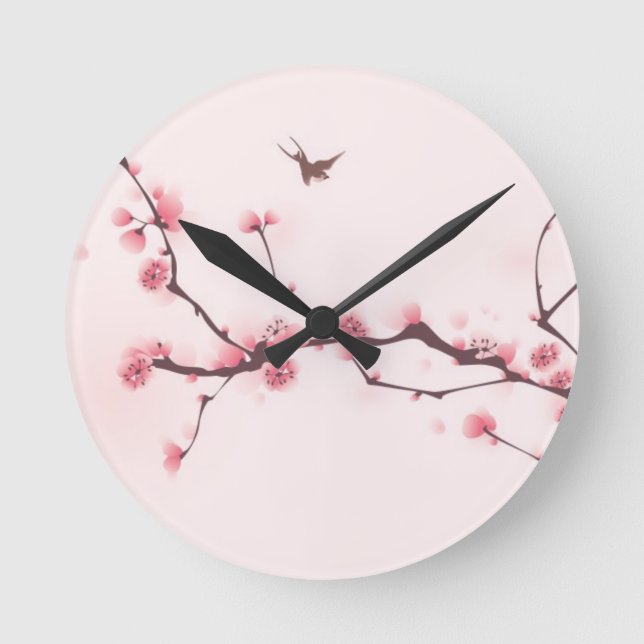 Reloj Redondo Mediano Pintura oriental del estilo, flor de cerezo (Anverso)