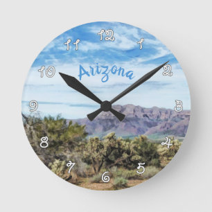 Reloj Redondo Mediano Pintura paisajística de las montañas de Arizona Su