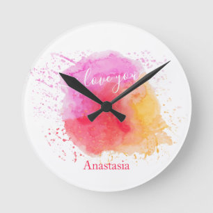Reloj Redondo Mediano Pintura rosa moderna