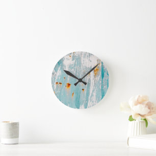 Reloj Redondo Mediano Pintura Rústica Turquesa Desgastada
