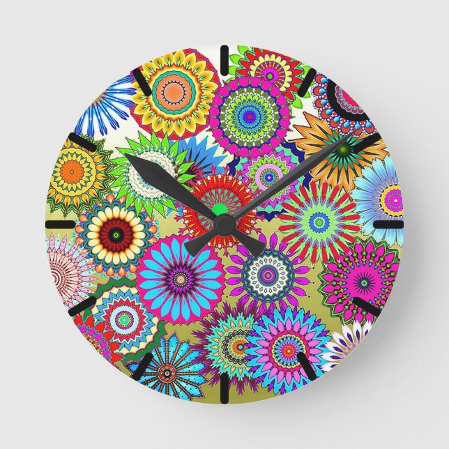 Reloj Redondo Mediano Pinturas de mosaico (Anverso)