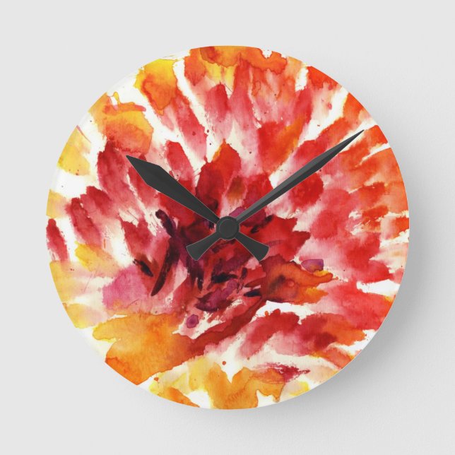 Reloj Redondo Mediano Pinturas florales abstractas 5 de la acuarela (Anverso)