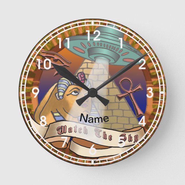 Reloj Redondo Mediano Pirámides Alien Spaceship (Anverso)