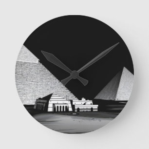 Reloj Redondo Mediano Pirámides negras y blancas