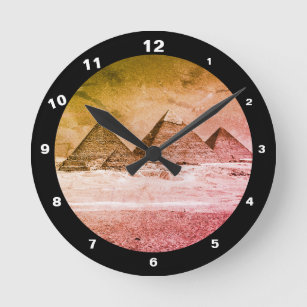 Reloj Redondo Mediano Pirámides y desierto, El Cairo vintage / Antiguo E