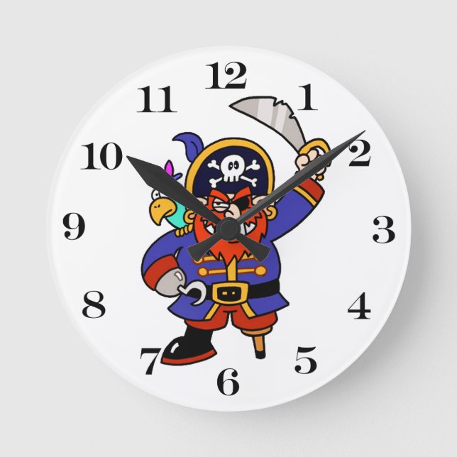 Reloj Redondo Mediano Pirata Personalizado Con Pata Y Espada (Anverso)