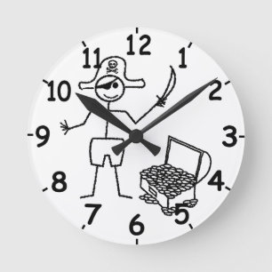Reloj Redondo Mediano Pirata Stickman con el tesoro del pecho