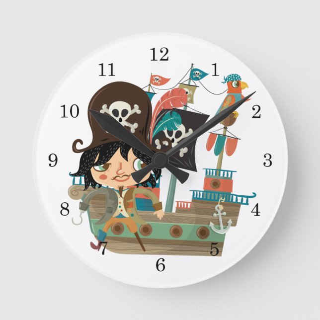 Reloj Redondo Mediano Pirata y barco pirata (Anverso)