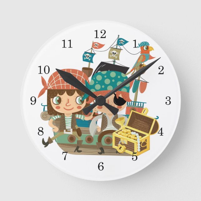 Reloj Redondo Mediano Piratas con el tesoro (Anverso)