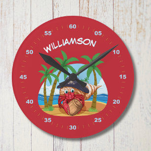 Reloj Redondo Mediano Pirate Hermit Crab Beach personalizado niños diver