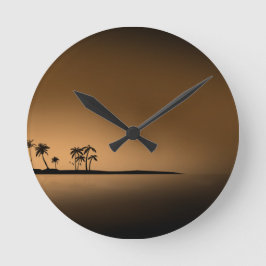 Reloj Redondo Mediano Piscina de palmeras-isla-puesta de sol1432 GOLDEN