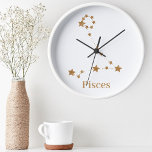 Reloj Redondo Mediano Piscis de oro de Rótulo Zodiaco moderno| Agua de e<br><div class="desc">Piscis de oro de Rótulo Zodiaco moderno| Agua de elemento</div>
