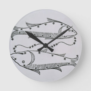 Reloj Redondo Mediano Piscis (los pescados) un ilustracion del 'poeta