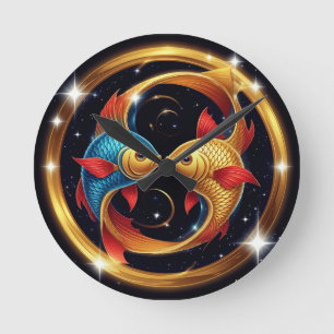 Reloj Redondo Mediano ♓ Piscis Resplandor Cósmico 🌌 Zodíaco Artístico
