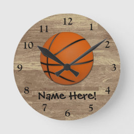 Reloj Redondo Mediano Piso de madera de baloncesto personalizado