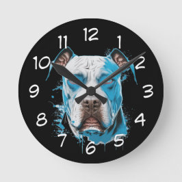 Reloj Redondo Mediano Pitbull blanco con ojos azules