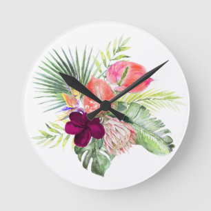 Reloj Redondo Mediano PixDezines Paraíso Tropical Exuberante Follaje Flo