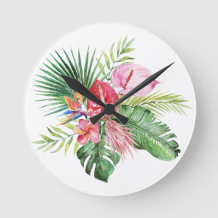 Reloj Redondo Mediano PixDezines Paraíso Tropical Follaje Floral Lujurio