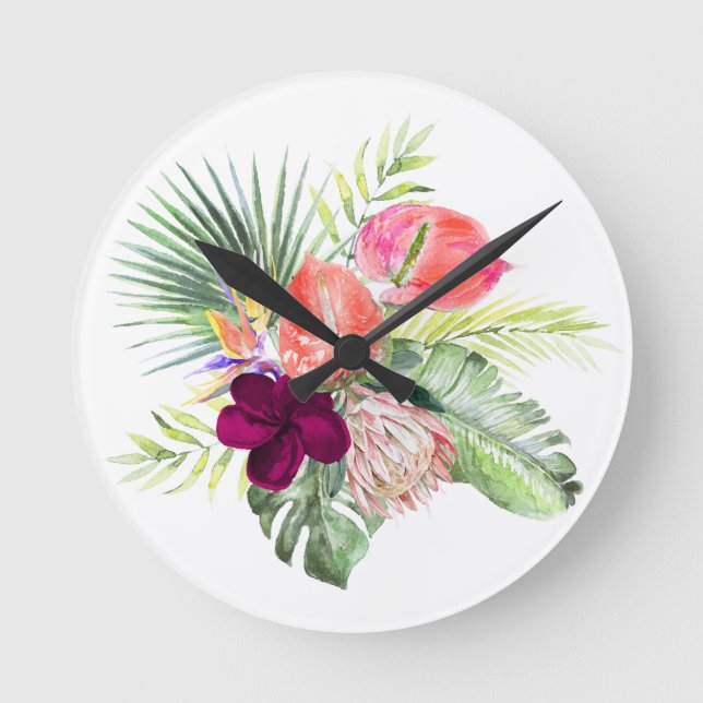 Reloj Redondo Mediano PixDezines Tropical Paradise Lush Floral Foliage (Anverso)